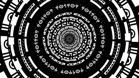 Black and white figures in the circles of the tunnel. Contrasting background Stock Footage 150594928