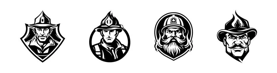 Black and white firefighter emblems isolated on a white background. Concept of Stock Illustration