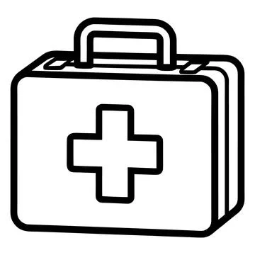 Black and white first aid kit with handle and cross medical kit Illustration