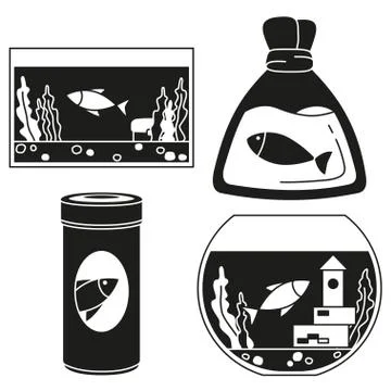 Black and white fish elements silhouette set Stock Illustration