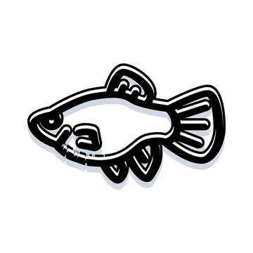 Black and white fish line art drawing on white background Stock Illustration