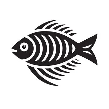 Black and White Fish Skeleton Illustration with Detailed Bone Structure Illustrazione stock