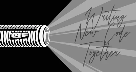 Black and white flash light with Writing New Code Together text Stock Footage 233658210