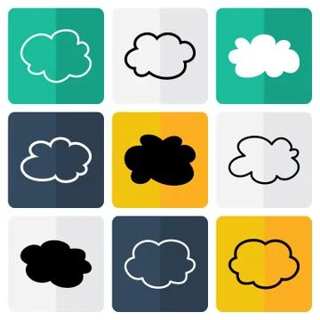 Black and white flat cloud icons Stock Illustration