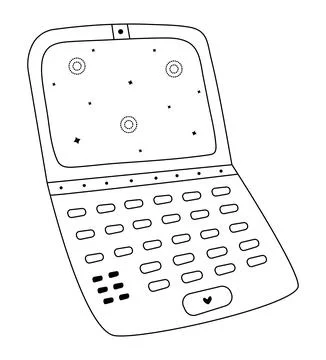 Black and white flat line laptop doodle Stock Illustration