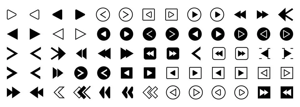Black and white flat vector arrow icon set in various shapes and directions Stock Illustration