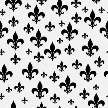 Black and white fleur-de-lis pattern repeat background Stock Illustration
