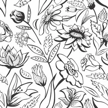 Black and white floral pattern Ilustración de archivo