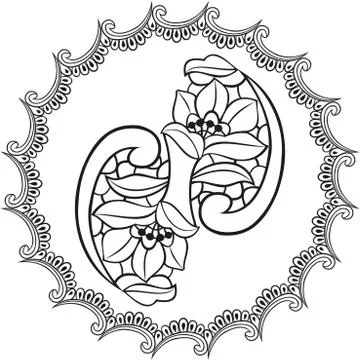 Black and white floral pattern painting Stock Illustration