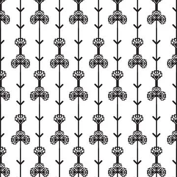 A black and white floral pattern on a white background Stock Illustration