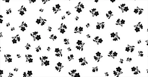 Black and white floral pattern background with cute tiny spring flowers イラスト素材