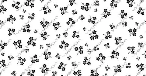 Black and white floral pattern with charming small blossoms and delicate line Stock Illustration