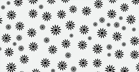 Black and white floral pattern background with scattered daisy flower shapes Stock Illustration