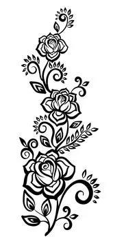 Black-and-white flowers and leaves. Floral design element Stock Illustration