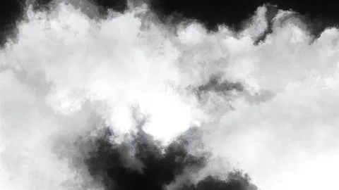 Black and white fluffy clouds. Motion. Flying through cloudy monochrome sky at Stock Illustration