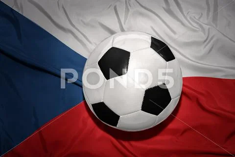 Black and white football ball on the national flag of czech republic Stock Photos