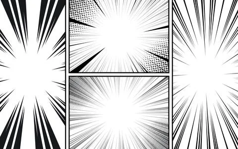 Black and white frame comic book page template with radials, halftones and .. Stock Illustration