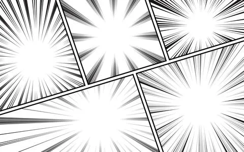 Black and white frame comic book page template with radials, halftones and .. Stock Illustration