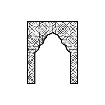 Black and white frame in Islamic style with geometric ornament and figured dome. Stock Illustration