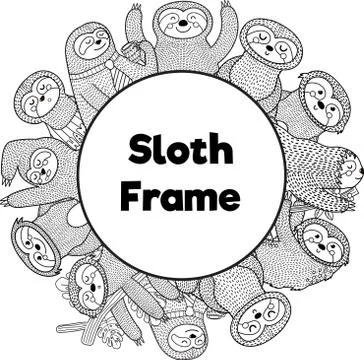 Black and white frame template with funny sloths Illustrazione stock