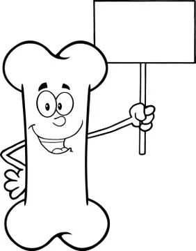 Black And White Funny Bone Cartoon Mascot Character Holding A Blank Sign Illustrazione stock