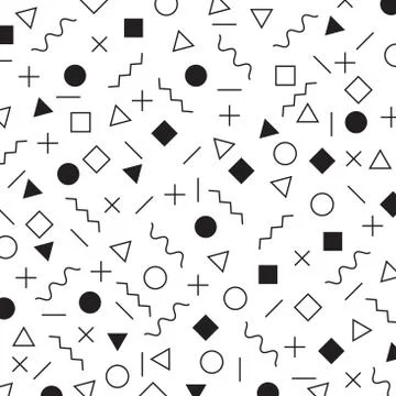 Black and white geometric elements memphis style pattern the era 80's - 90's 库存插图