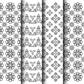 Black and white geometric pattern set Illustrazione stock