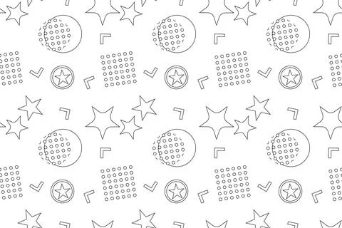 Black-and-White Geometric Pattern with Stars and Circles Stock Illustration