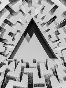 Black and White Geometric Pattern Around a Central Triangle Stock Illustration
