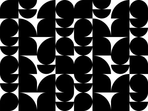 Black and white geometric pattern with semicircles and quarter shapes in gr.. Stock Illustration