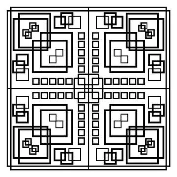 Black and white geometric patterns composed of symmetric placed squares Stock Illustration