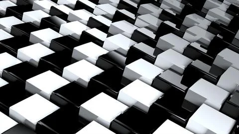 Black and white geometric surface of glossy shiny cubes. 3D rendering of Stock Illustration