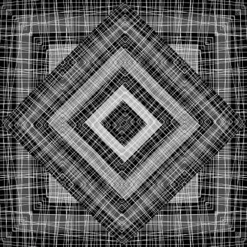 Black and white geometrical pattern with abstract thread motifs Stock Illustration