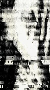 Black and White Glitch Texture with Scanline Artifacts Illustration