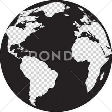 Black and white globe with transparency continents Stock Illustration