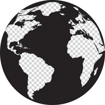 Black and white globe with transparency continents Stock Illustration