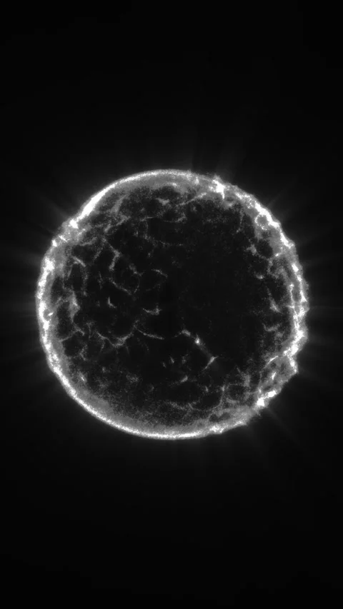 Black and white glowing sphere with bright corona rays on a dark background.. Stock Footage 334889751