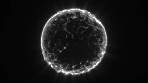 Black and white glowing sphere with bright corona rays on a dark background Stock Footage 336217411