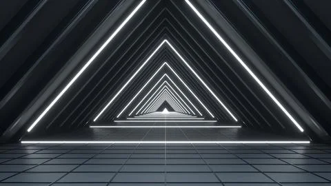 Black and white glowing triangular frames form futuristic tunnel Illustrazione stock