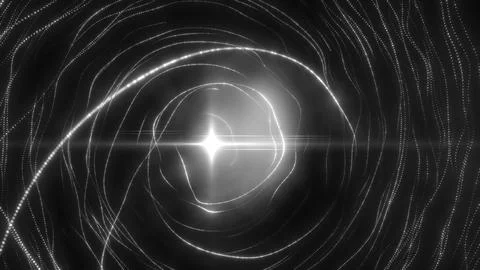 Black and white glowing vortex tunnel with luminous abstract energy lines Stock Illustration