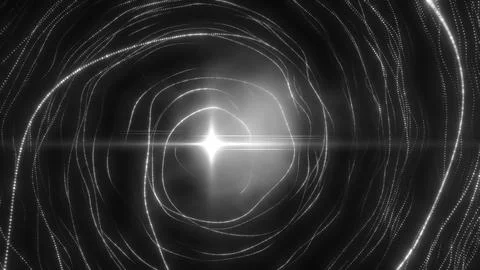 Black and white glowing vortex tunnel with luminous abstract energy lines Illustrazione stock