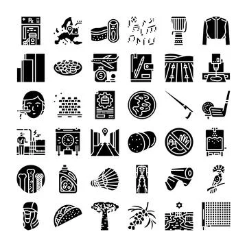 Black and white glyph set flat icons Stock Illustration