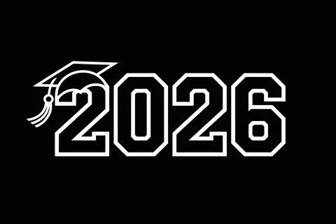 Black and white of graduation cap with 2026 text tassel year Stock Illustration