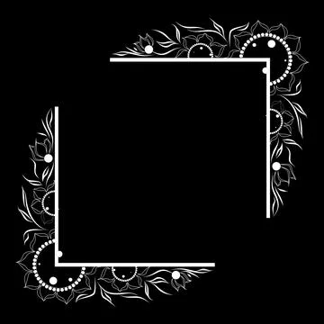 Black and white graphic frame, floral pattern, vector Stock Illustration