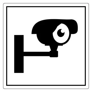 Black and White Graphic of Security Camera Symbol in a Square Frame for Saf.. Illustrazione stock