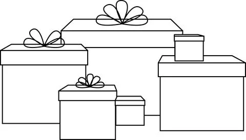 Black and white graphic simple drawing of gift boxes of different sizes Stock Illustration