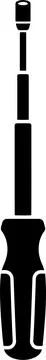 Black and white graphic vector illustration of a long screwdriver hand tool.. Stock Illustration