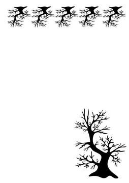 Black-and-white graphics, a pattern with symbols of black trees on a white ba Illustrazione stock