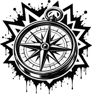 Black and White Grunge Compass Vector Illustration Stock Illustration