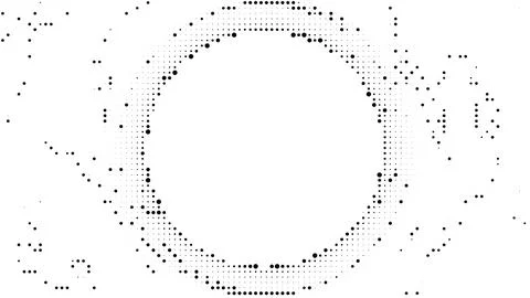 Black and white halftone circle made of clean dots and scattered particles... Stock Illustration